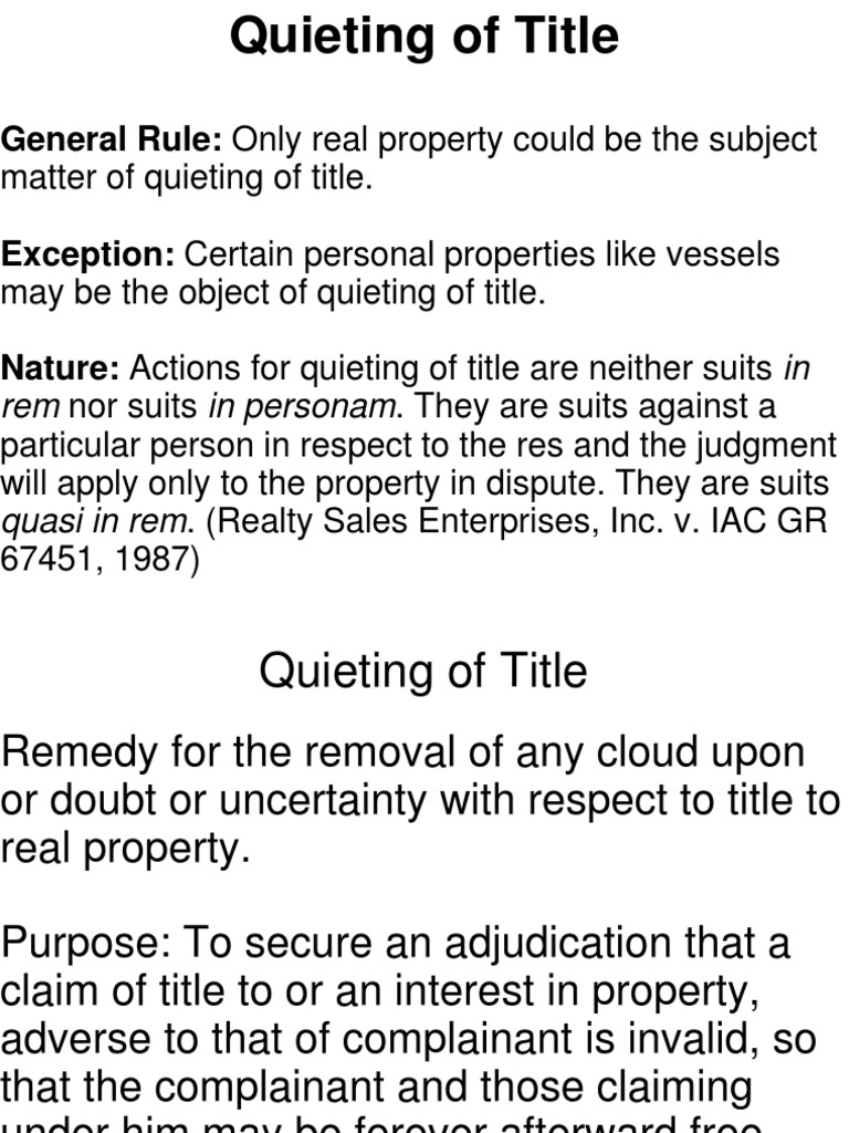 Quieting of Title Actions Explained PDF Statute Of Limitations