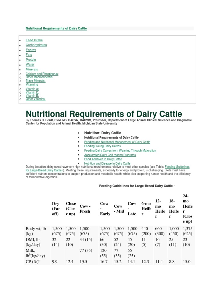 Cow Nutional Chart PDF Dairy Cattle Dietary Fiber