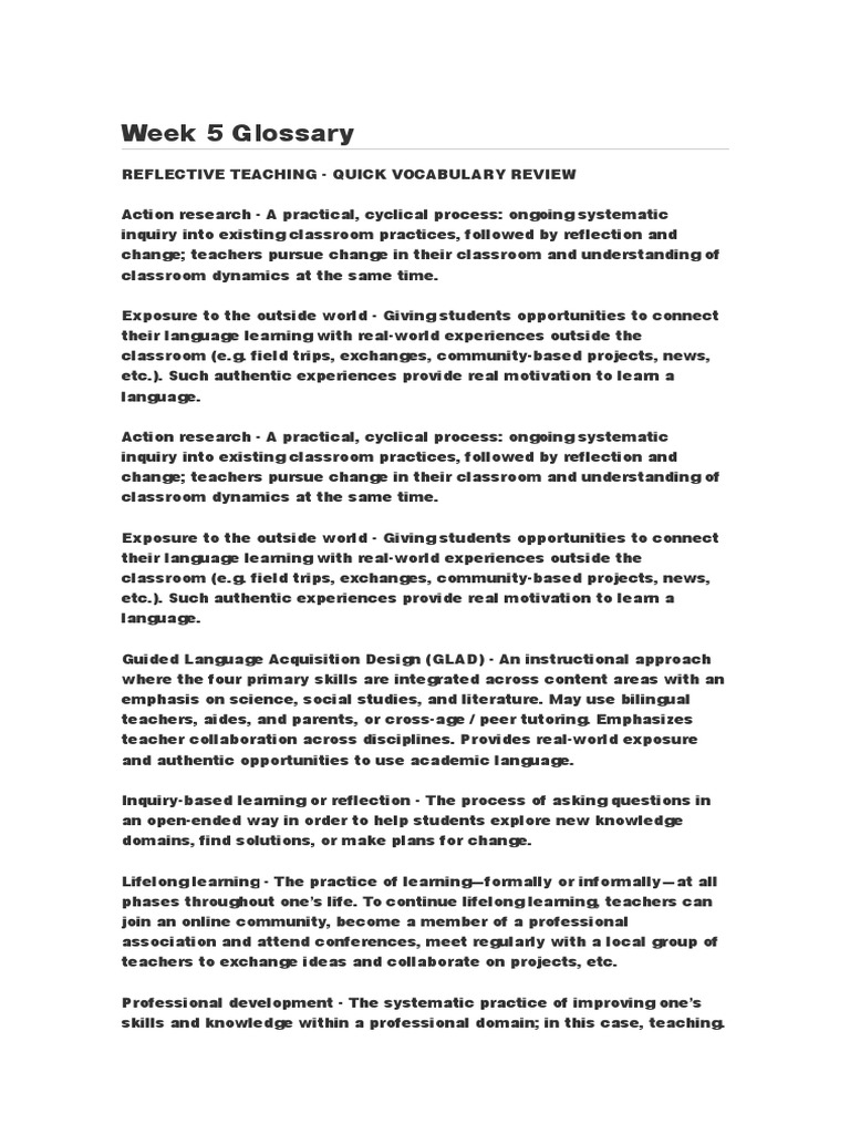 Week 5 Teaching Vocabulary Glossary | PDF | Career & Growth
