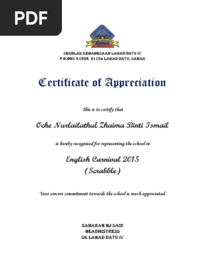 certificate of appreciation