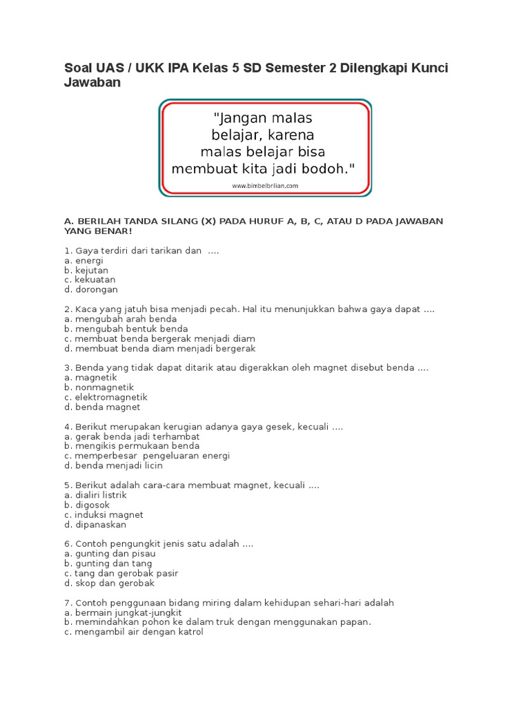 Soal Uas Kelas 5