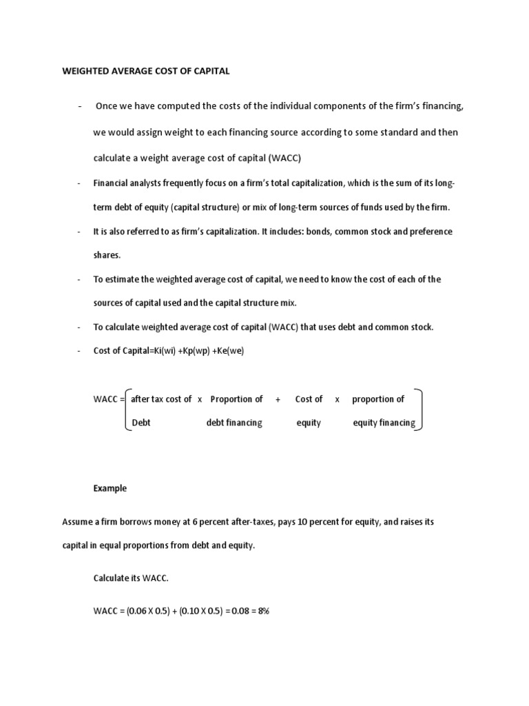 Weighted Average Cost of Capital: Example | PDF | Cost Of Capital ...