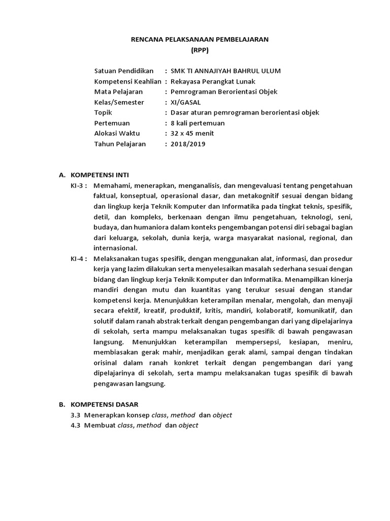 29+ Rpp Pemrograman Berorientasi Objek 2021 2022 2023 Images