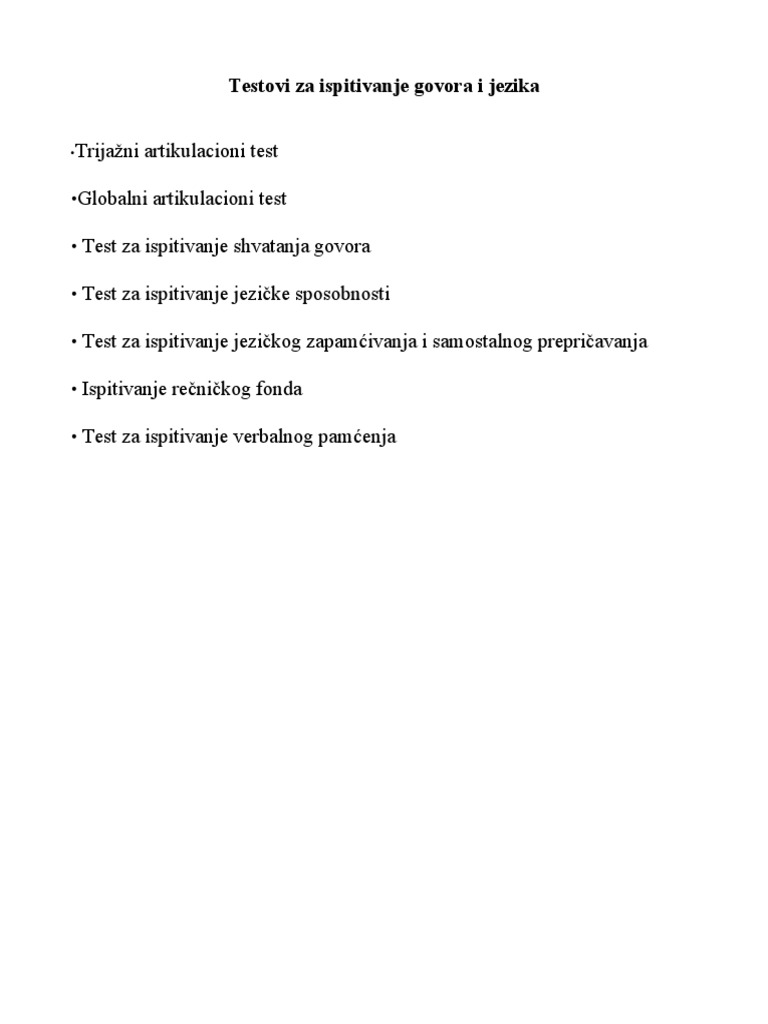 Testovi Za Ispitivanje Govora I Jezika - Studenti 09 PDF | PDF