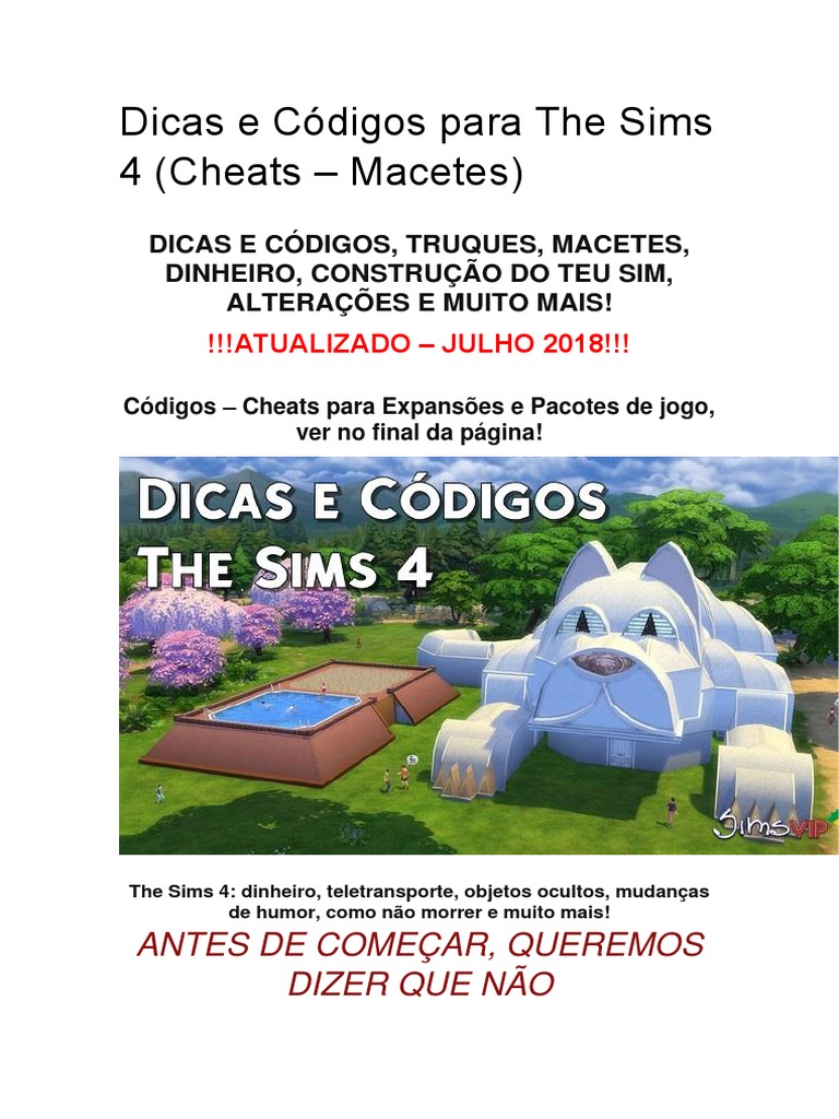 Steam Community :: Guide :: The Sims 4: Cheats, Códigos, Macetes e Truques