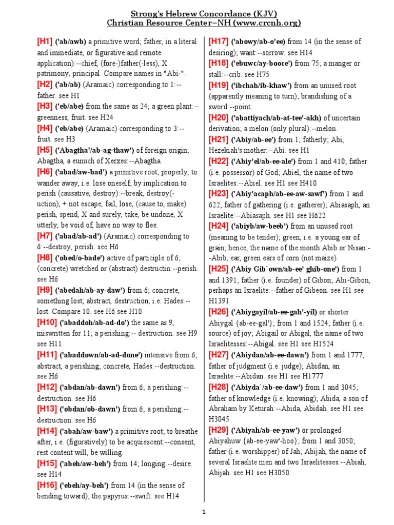 Strong's Hebrew Concordance (KJV) PDF Hebrew Bible People Nature