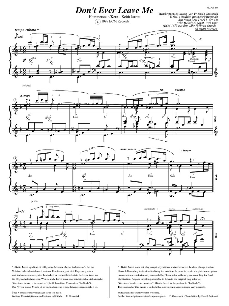 Keith Jarrett - Don't Ever Leave Me PDF | PDF | Leisure