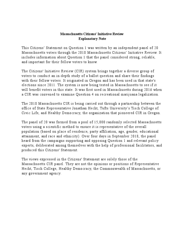 2018 MA CIR Final Citizens Statement | PDF | Patient | Emergency Department