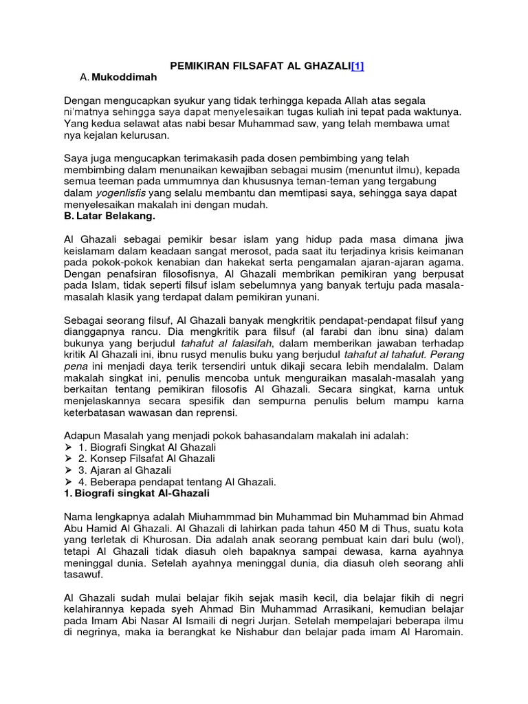 Pemikiran Filsafat Al Ghazali