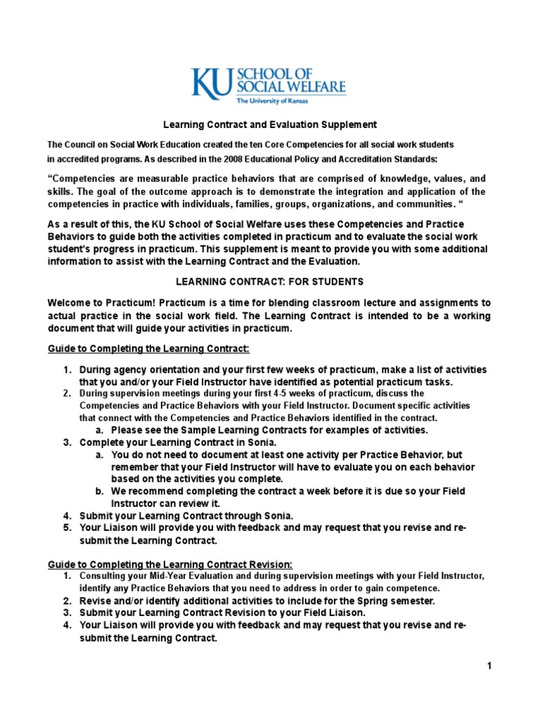 Social Work Learning Contract Guide | PDF | Competence (Human Resources ...