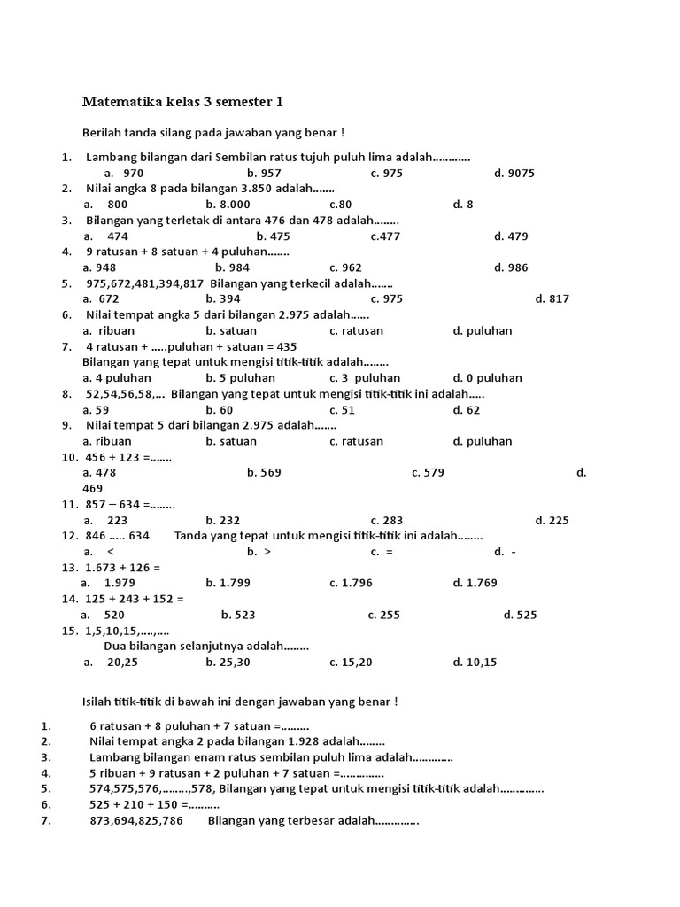 Materi Matematika Kelas 3 Semester 1 | PDF