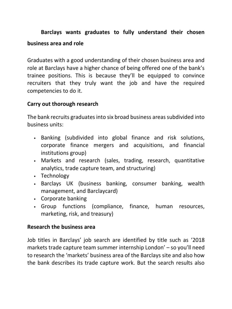 Barclays Wants Graduates To Fully Understand Their Chosen Business Area And Role Suit Clothing Barclays