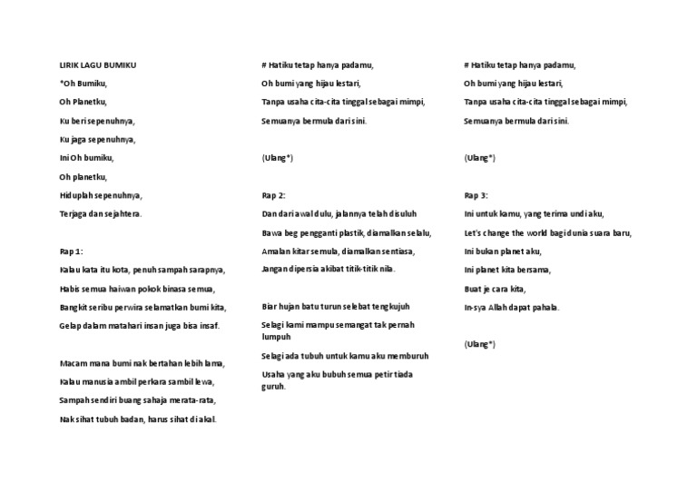 Lirik Lagu Oh Bumiku Pdf