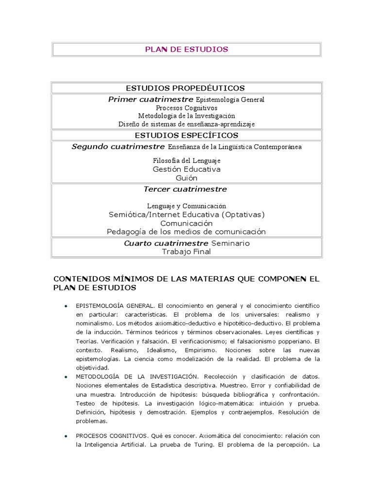 Plan de Estudios en Educación y Comunicación | PDF | Comunicación ...