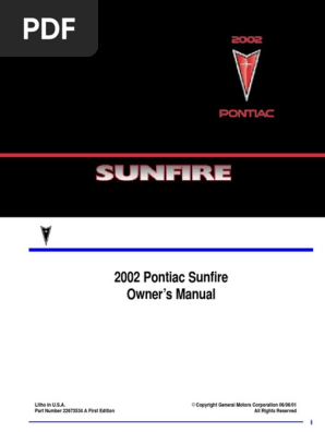 2002 Pontiac Sunfire Owners Manual Airbag Seat Belt