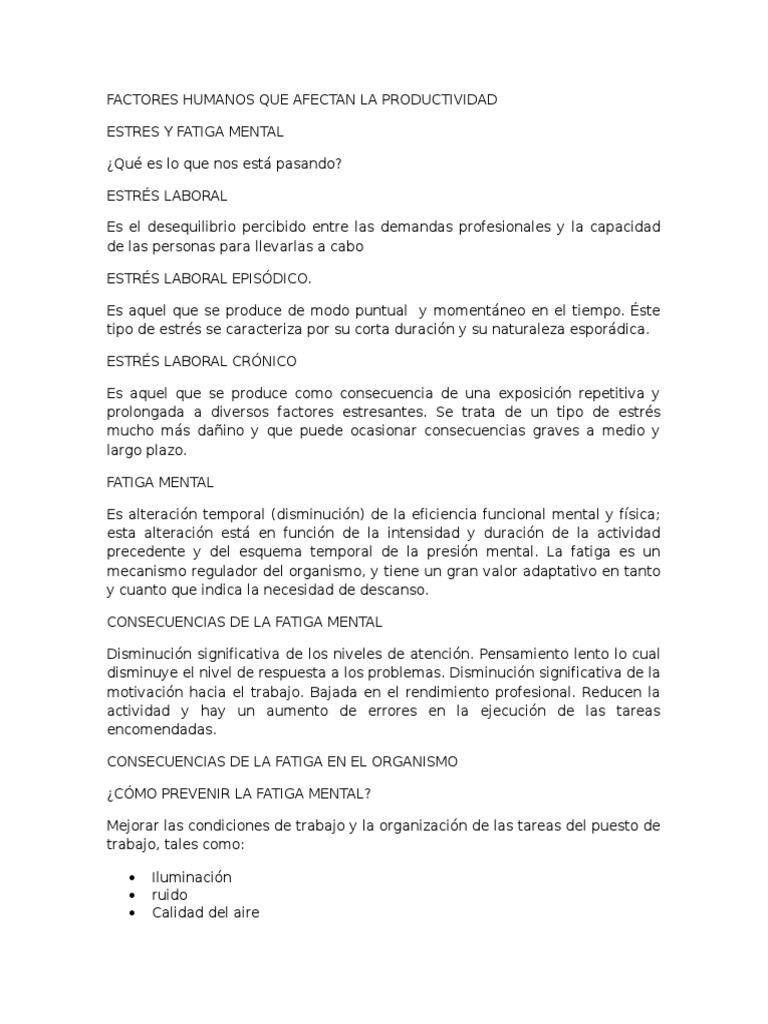 Estrés y Fatiga Mental en el Trabajo | PDF | Factores humanos y ...