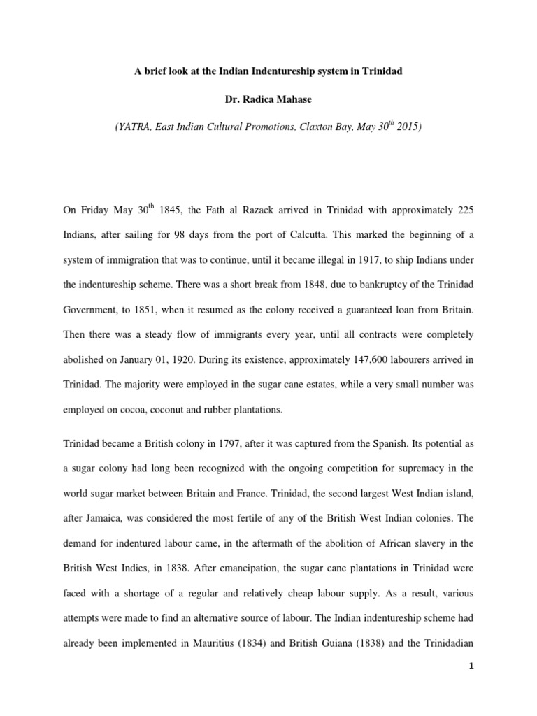 A Brief History of Indian Indentureship | PDF | Trinidad And Tobago