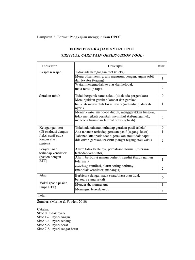 Skala Nyeri CPOT untuk Pengkajian | PDF | Pengembangan Diri