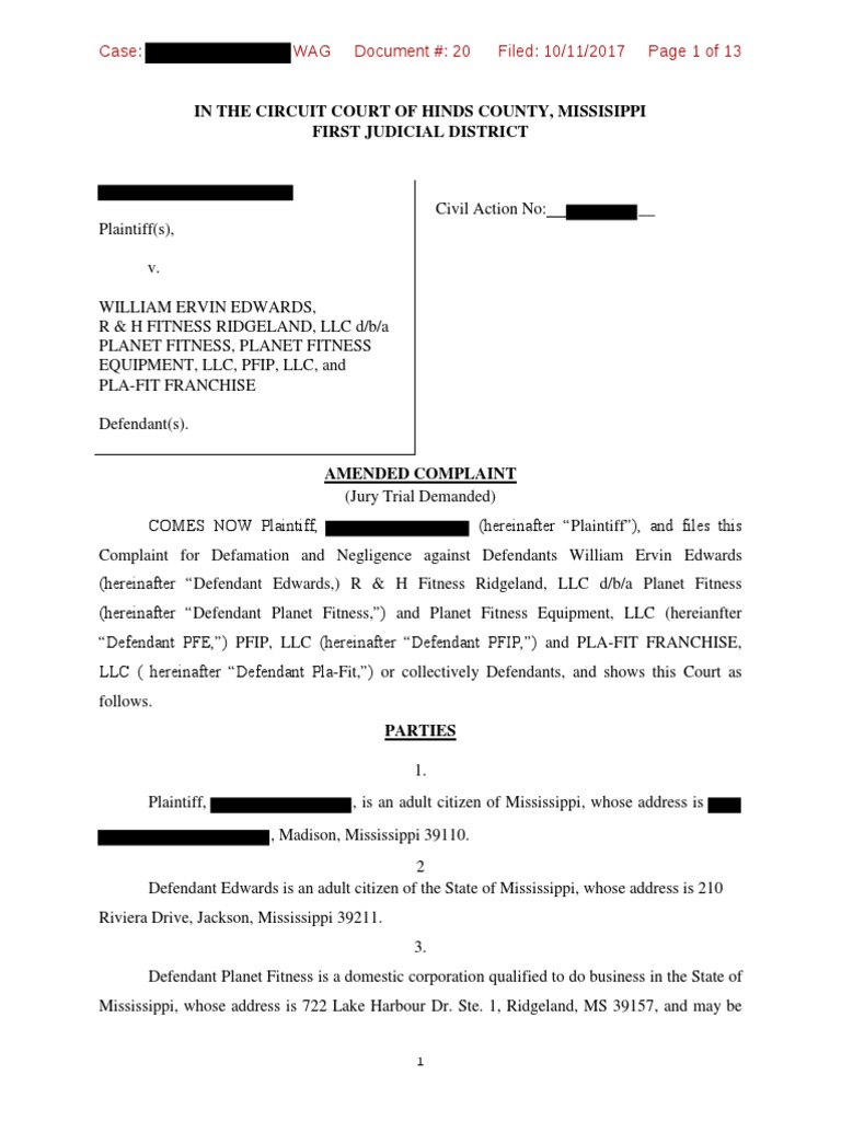 Napoleon Edwards Amended Complaint Redacted PDF Intentional