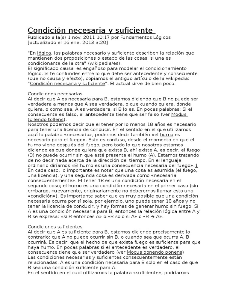 Condición Necesaria y Suficiente PDF Si y solo si Verdad