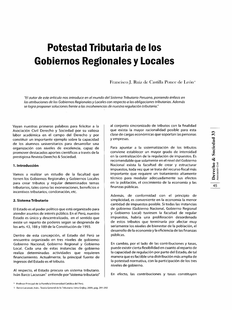 Potestad Tributaria en Gobiernos Locales y Regionales | PDF | Impuestos ...