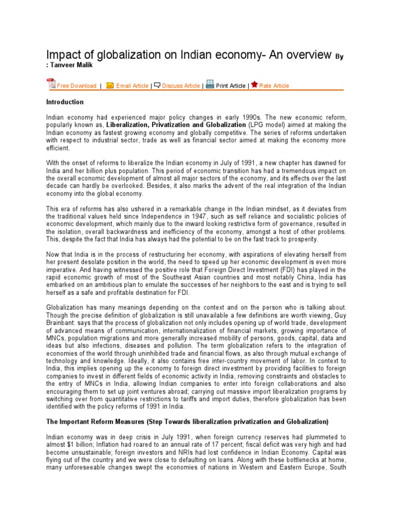 Impact of Globalization On Indian Economy | PDF | Business | Foreign ...