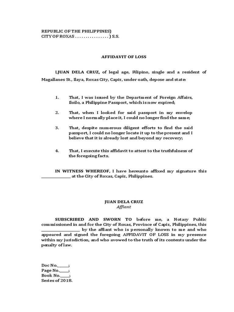 Affidavit of Loss Passport PDF