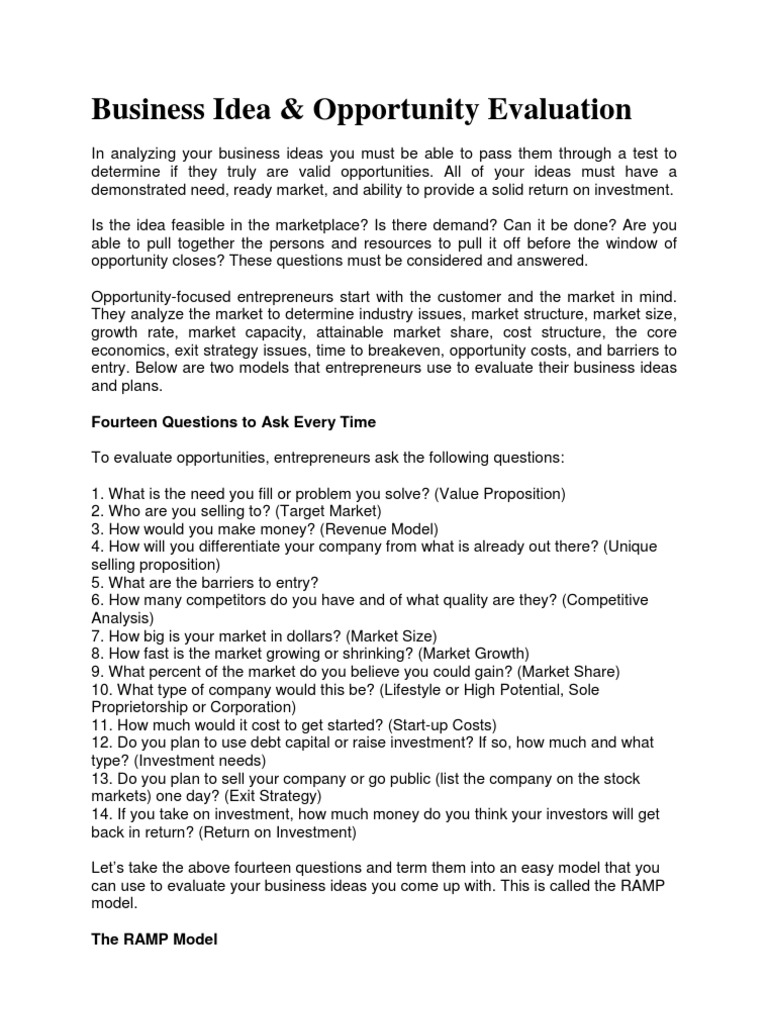 Business Idea Pdf Investing Startup Company