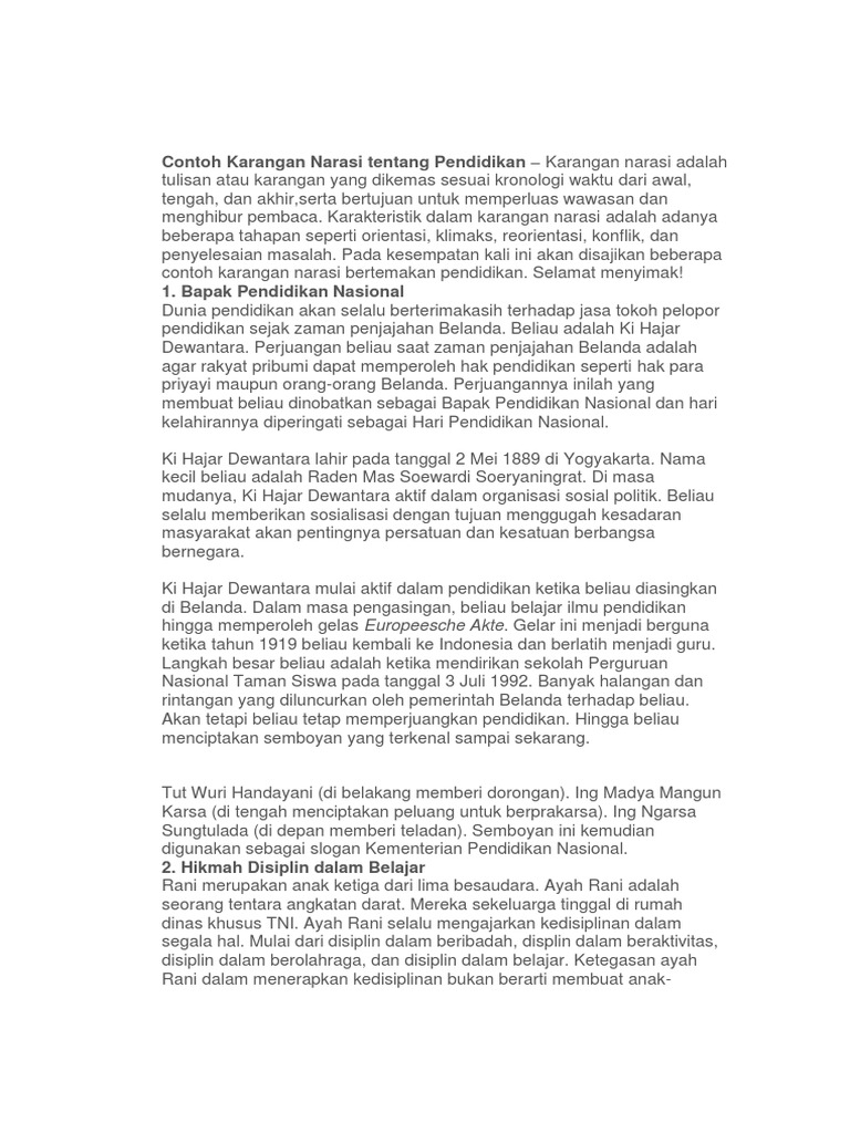 Contoh Karangan Narasi Tentang Pendidikan