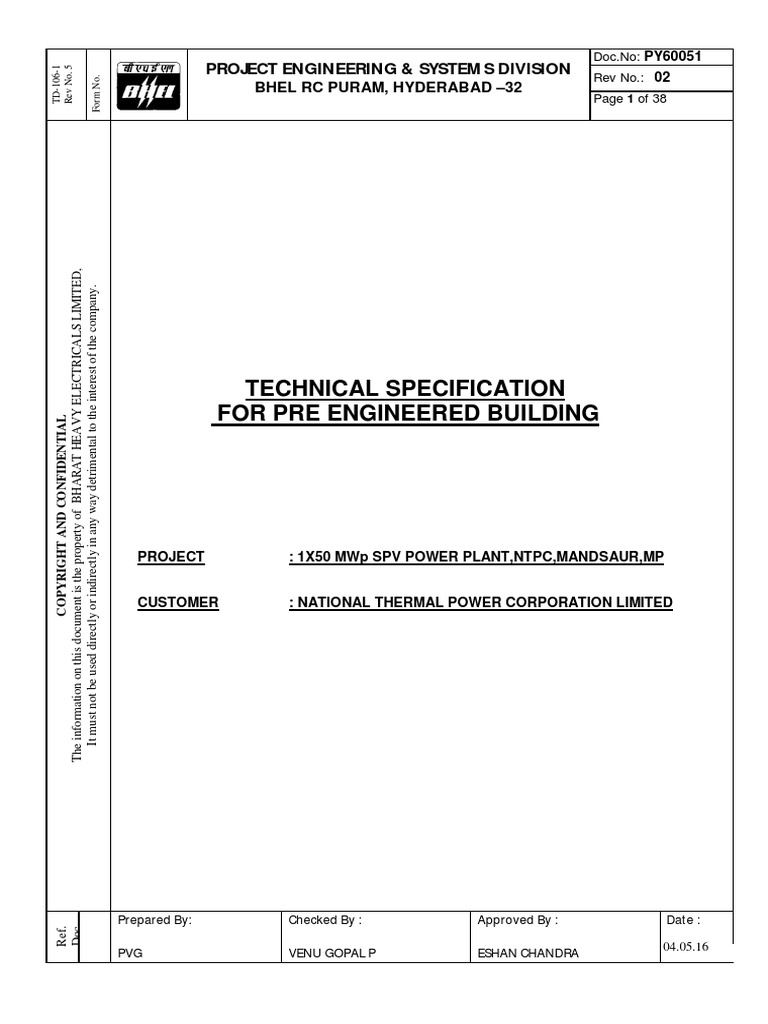 Technical Specification For Pre Engineered Building PDF | PDF ...