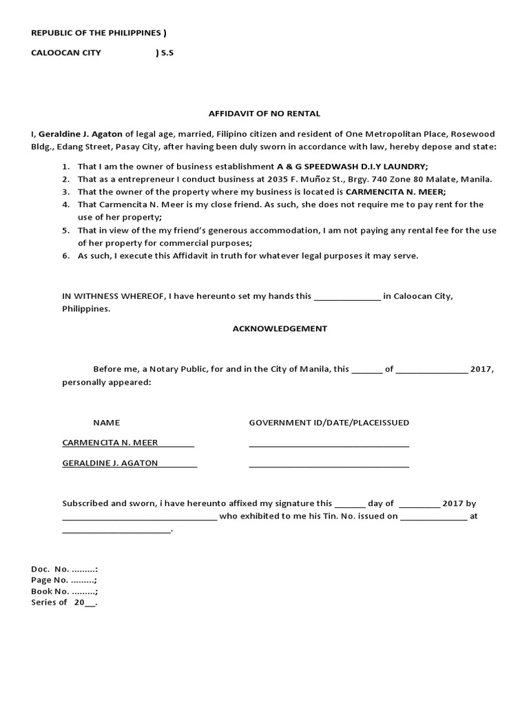 Affidavit of No Rental Agreement | PDF