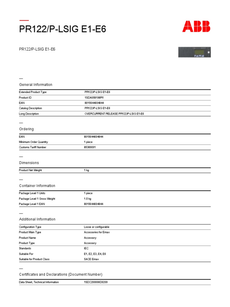 PR122/P-LSIG E1-E6 Manual Overview | PDF