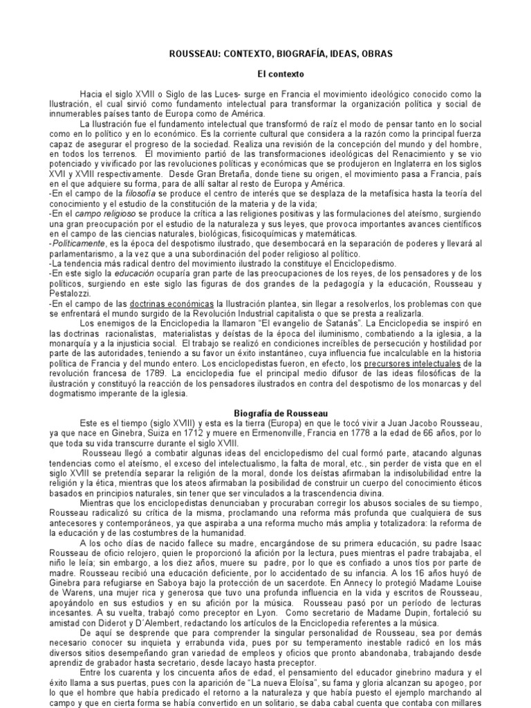 Rousseau, Jean Jacques - Contexto, Biografía, Ideas, Obras | PDF | Jean ...
