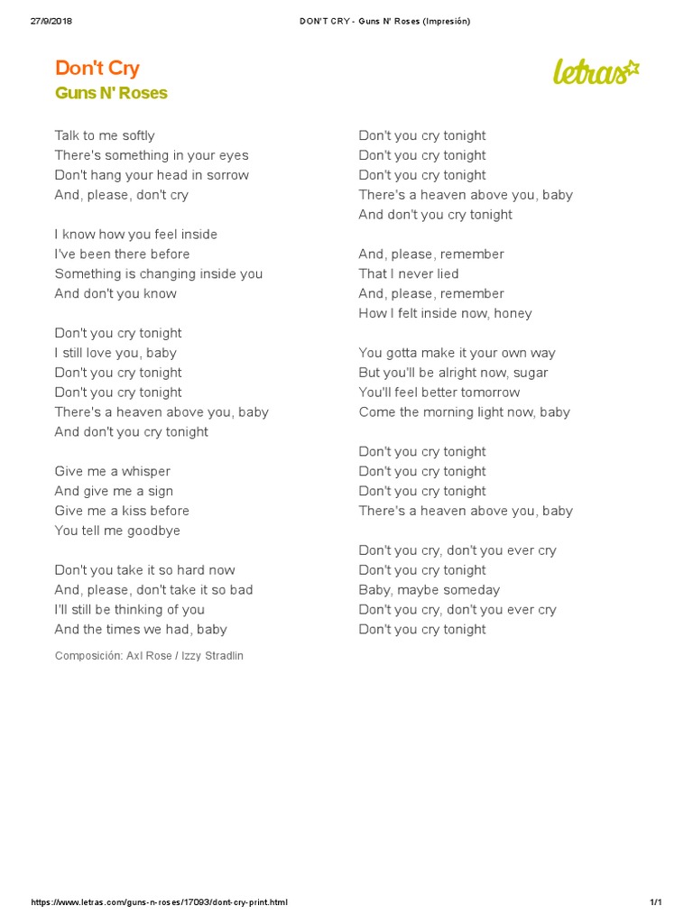 Don T Cry Guns N Roses Letra