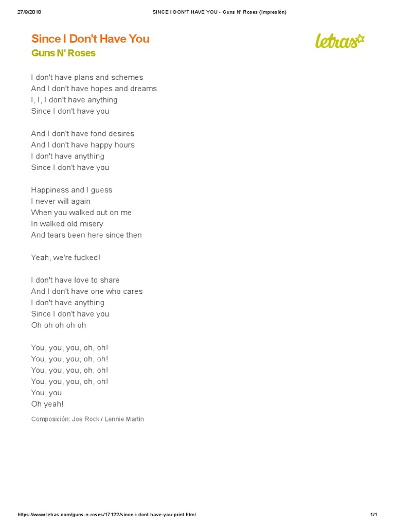 Since I Don't Have You - Guns N' Roses (Impresión) | PDF