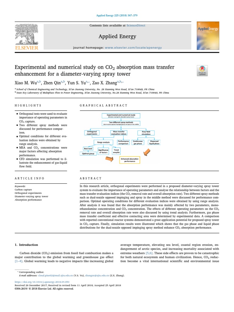 Experimental and Numerical Study On CO2 Absorption Mass Transfer | PDF ...
