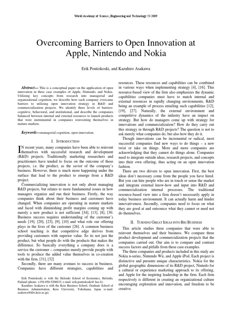 Overcoming Barriers in Open Innovation | PDF | Innovation | Video Games
