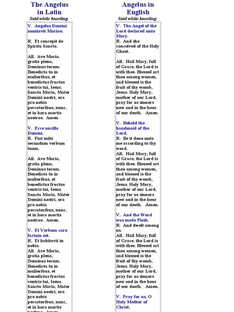 The Angelus in Latin | PDF | Christian Mysticism | Latin Language Christian Hymns for Free Printable Printable Angelus Prayer