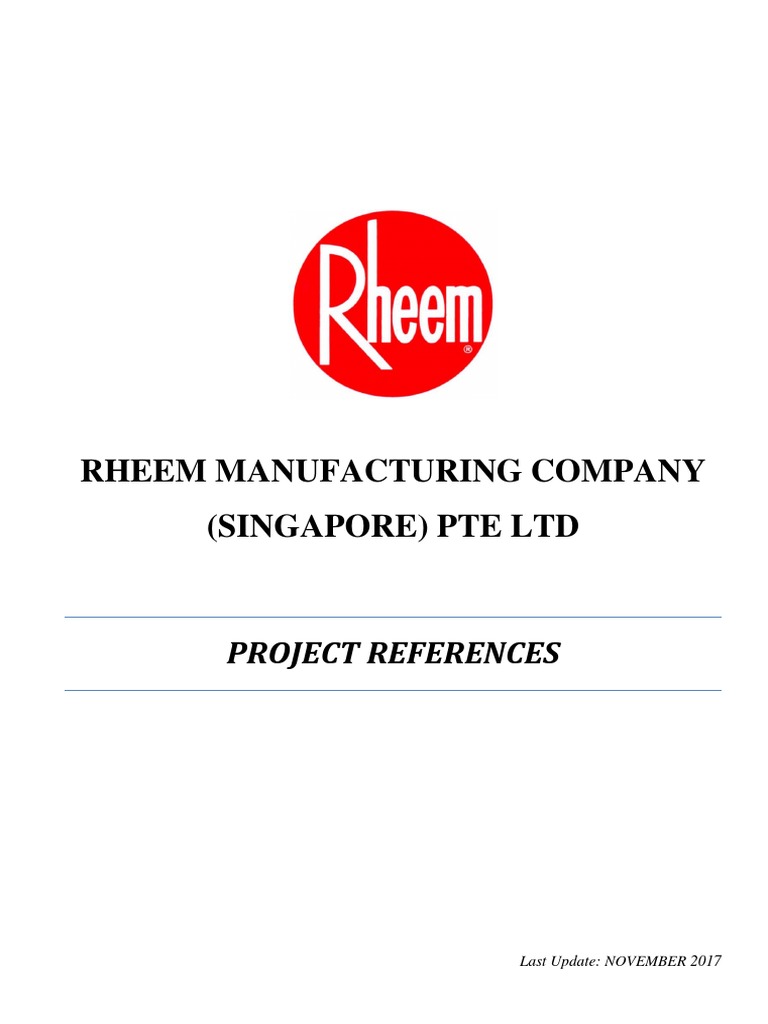 Rheem Manufacturing Company (Singapore) Pte LTD Project References PDF Water Heating Hvac