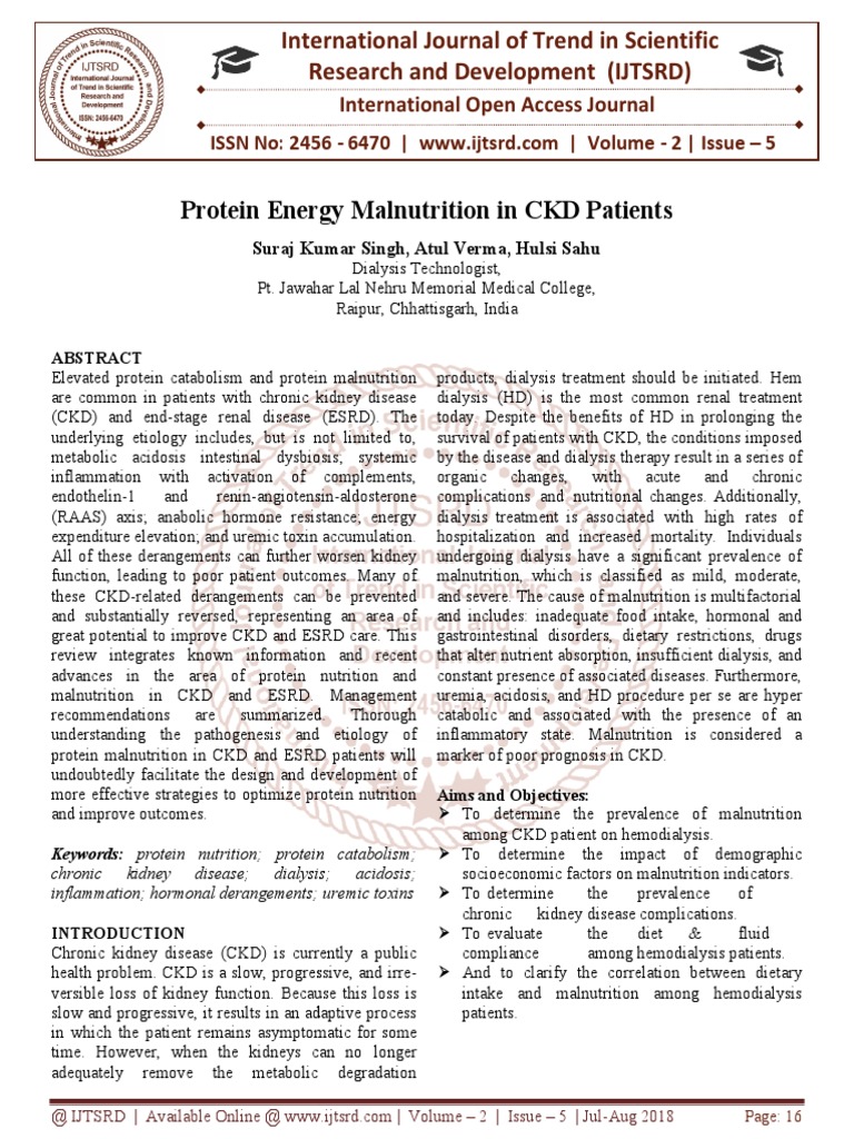 Protein Energy Malnutrition in CKD Patients PDF Chronic Kidney