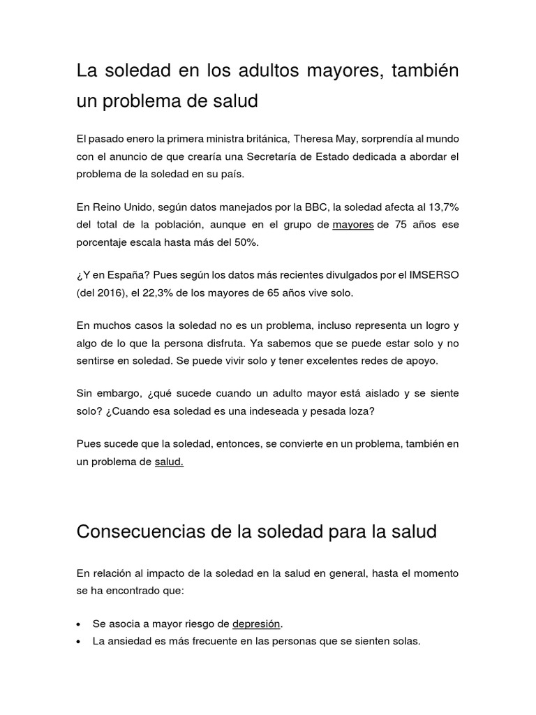 La Soledad en Los Adultos Mayores | PDF | Soledad | Adultos