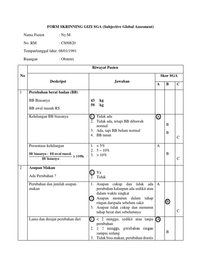 Form Skrinning Gizi Sga | PDF