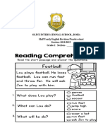 Olive International School, Doha Half Yearly English Revision Practice Sheet Session:-2018-2019 Grade-1 Section