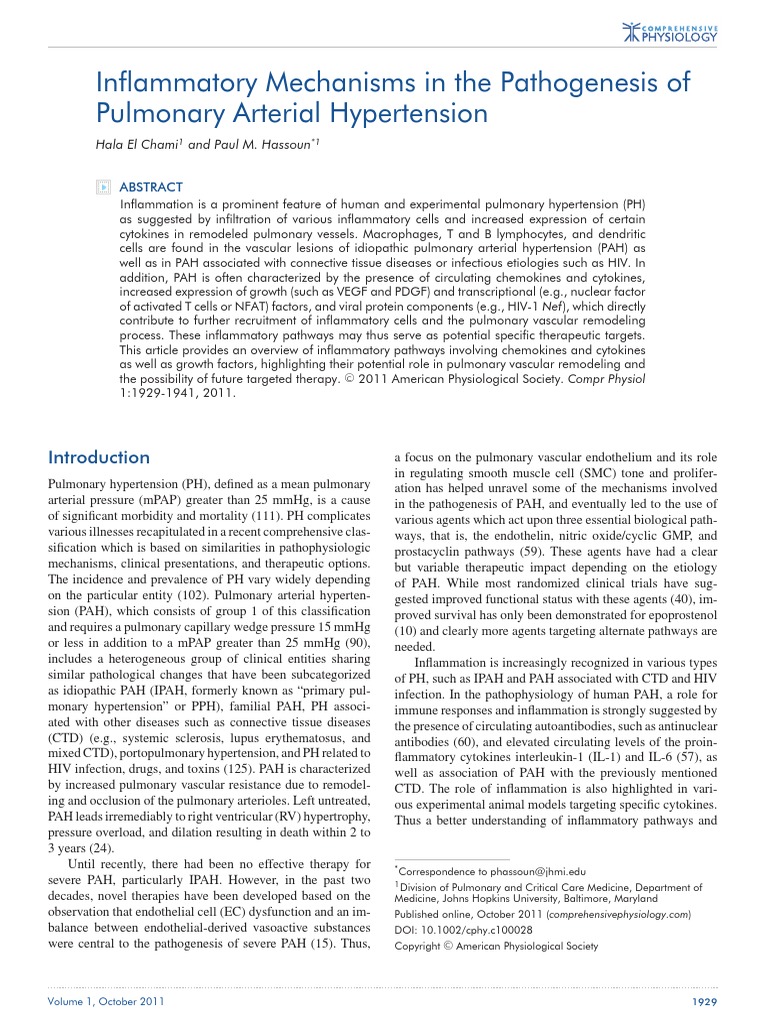 Inflammatory Mechanisms in The Pathogenesis of Pulmonary Arterial ...