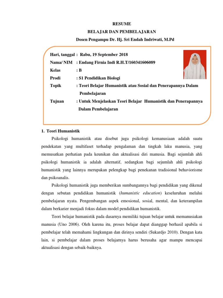 teori belajar humanistik dan penerapannya pdf