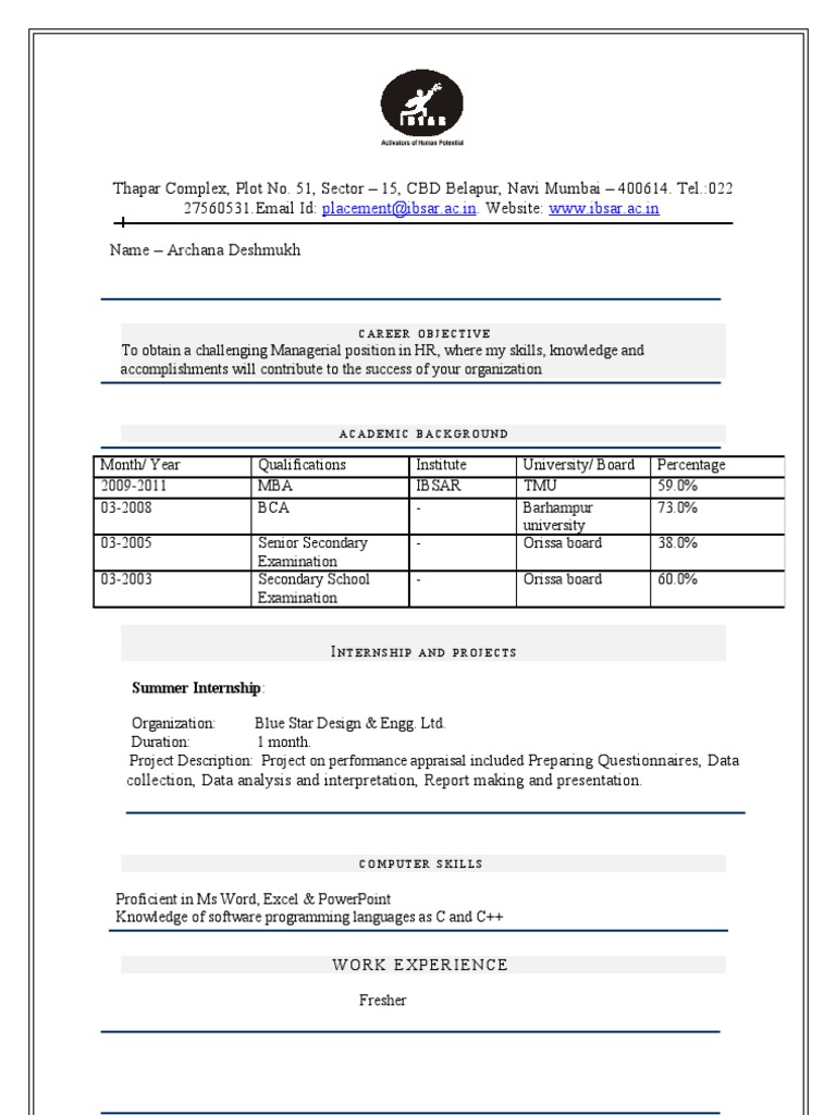 HR Manager Resume of Archana Deshmukh | PDF