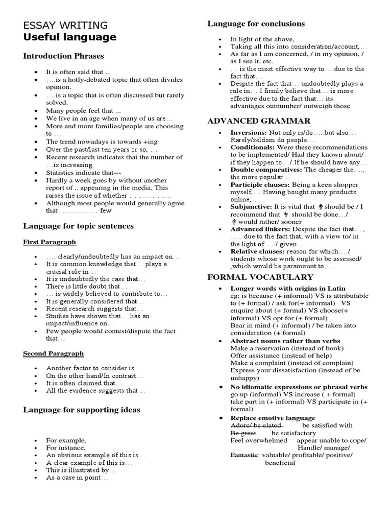 C1 Essay Writing: Useful Phrases | PDF | Grammar | Syntax