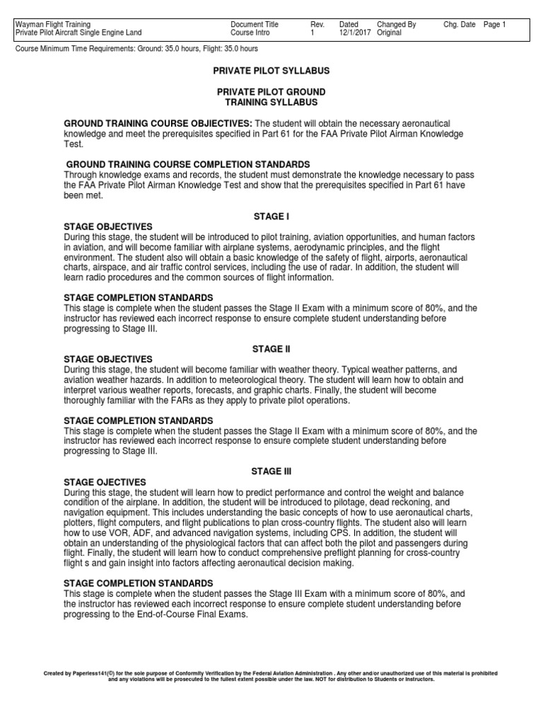 Jeppessen Private Pilot Syllabus Ground and Flight Y17 | PDF | Air ...