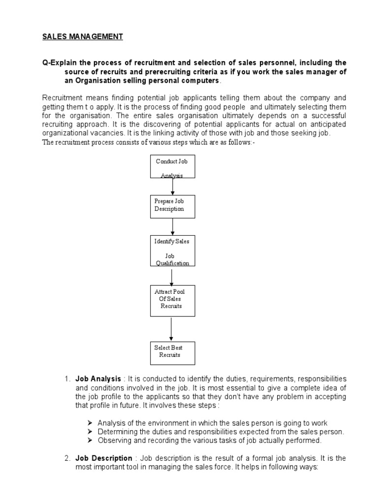 Recruitment and Selection in Sales Management | PDF | Organizational ...