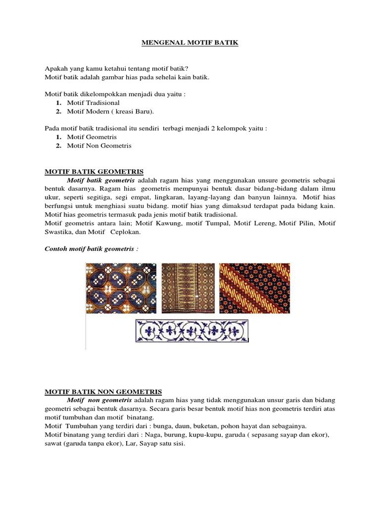 Contoh Motif  Batik  Geometris Dan Penjelasannya Batik  